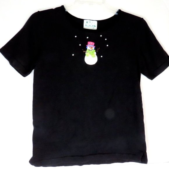Quaker Factory Snowman Sweater Ugly Christmas Knit Top Rhinestone Black Small - Picture 1 of 7